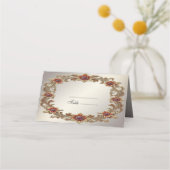 Gouden Bloemen Lijst met Rode Stenen Place Card Plaatskaartje (Voorkant)