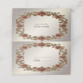 Gouden Bloemen Lijst met Rode Stenen Place Card Plaatskaartje (Buitenkant ongevouwen)