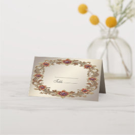 Gouden Bloemen Lijst met Rode Stenen Place Card Plaatskaartje