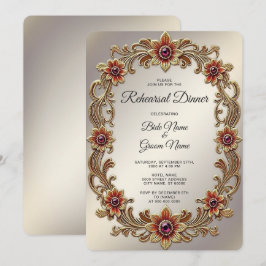 Gouden Bloemen Lijst met Rode Stenen Repetitie Din Kaart