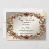 Gouden Bloemen Lijst met Rode Stenen Save The Date (Voorkant)