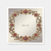 Gouden Bloemen Lijst met Rode Stenen Servet (Voorkant)