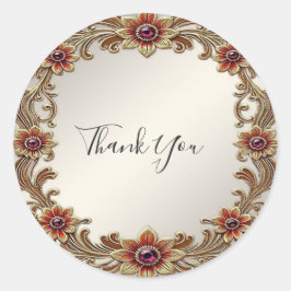 Gouden Bloemen Lijst met Rode Stenen Sticker