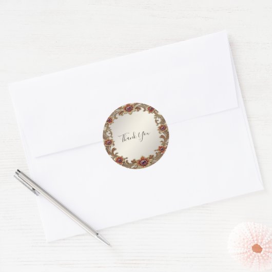 Gouden Bloemen Lijst met Rode Stenen Sticker (Envelop)