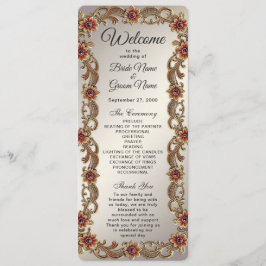 Gouden Bloemen Lijst met Rode Stenen Trouwprogramm Programmakaart