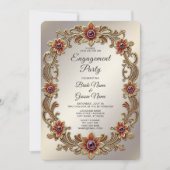 Gouden Bloemen Lijst met Rode Stenen Verloving Kaart (Voorkant)