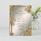Gouden Bloemen Lijst Verloving Uitnodiging (Staand voorkant)