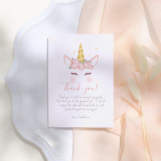 Gouden Bloemen Magische Eenhoorn Meisje Verjaardag Bedankkaart