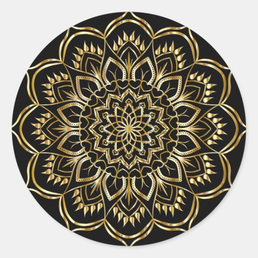 Gouden Bloemen Mandala Ronde Sticker (Voorkant)