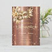 Gouden Bloemen Masque Sterren Bruin Metallic Zoet Kaart (Staand voorkant)
