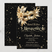 Gouden Bloemen Masque Sterren Sweet 16 Kaart (Voorkant / Achterkant)