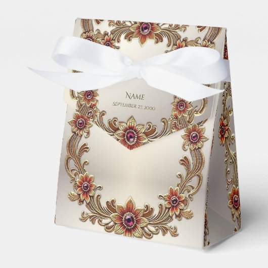 Gouden Bloemen Met Rode Stenen Favoriete Doos Bedankdoosjes (Voorkant Zijde)