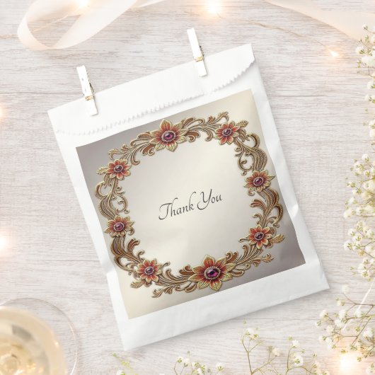 Gouden Bloemen Met Rode Stenen Favoriete Zak Bedankzakje (Geknipt)