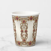 Gouden Bloemen Met Rode Stenen Papieren Kopjes Papieren Bekers (Voorkant)