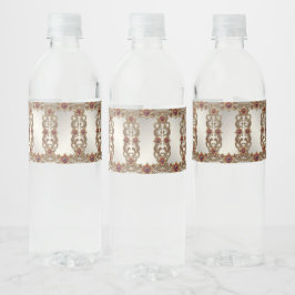 Gouden Bloemen met Rode Stenen Water Fles Label Waterfles Etiket