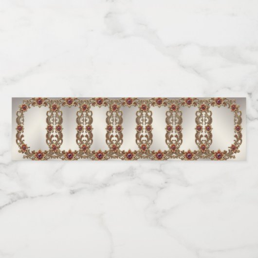 Gouden Bloemen met Rode Stenen Water Fles Label Waterfles Etiket (Enkel label)