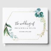 Gouden Bloemen met Tropisch groen Bruiloft Gastenboek (Voorkant)