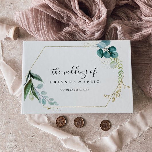 Gouden Bloemen met Tropisch groen Bruiloft Gastenboek