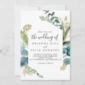 Gouden bloemen met tropisch groen de bruiloft van kaart (Voorkant)