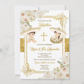 Gouden Bloemen Mexicaanse Doop Fiesta Twin Kaart (Voorkant)