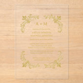 Gouden Bloemen Minimalistische Uitnodiging voor Hu (Voorkant)