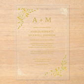 Gouden Bloemen Minimalistische Uitnodiging voor Hu (Voorkant)