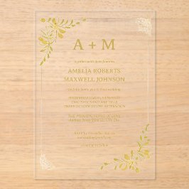 Gouden Bloemen Minimalistische Uitnodiging voor Hu