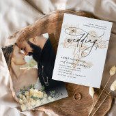  Gouden Bloemen Modern Script Foto Huwelijk Kaart