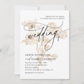  Gouden Bloemen Modern Script Foto Huwelijk Kaart (Voorkant)