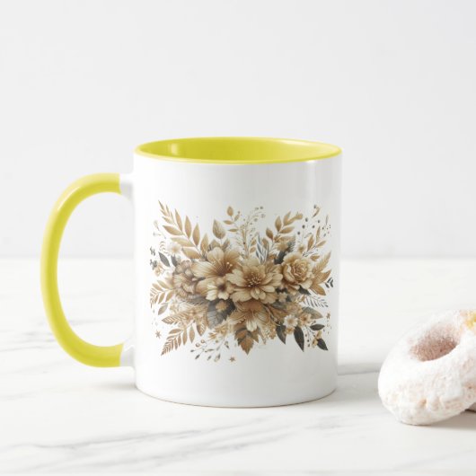 gouden bloemen mok (Met donut)