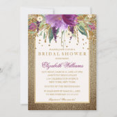 Gouden Bloemen Mousserende Amethist Vrijgezellenfe Kaart (Voorkant)