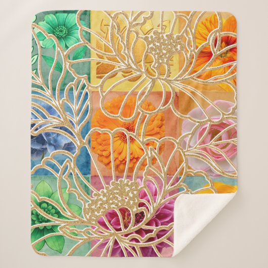 Gouden Bloemen Mozaïek sherpa deken (Voorkant)