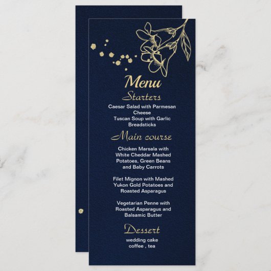 Gouden Bloemen Navy Blue Menu (Voorkant / Achterkant)
