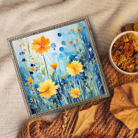 Gouden bloemen op een helderblauwe achtergrond