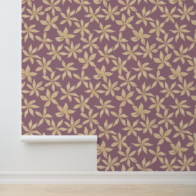 Gouden bloemen op mauve achtergrond behang (Applicatie)