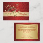 Gouden bloemen op rode damast Receptie Informatiekaartje (Voorkant / Achterkant)