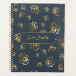 Gouden bloemen op zwart_ Bloemen Patroon Script Planner
