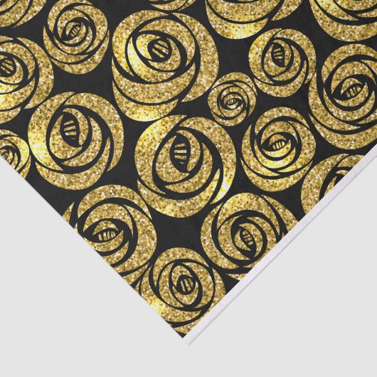 Gouden Bloemen op Zwarte Achtergrond Tissuepapier (Detail)