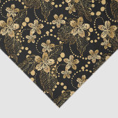 Gouden Bloemen Parels en Bladeren op Zwarte Decoup Tissuepapier (Detail)