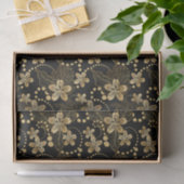 Gouden Bloemen Parels en Bladeren op Zwarte Decoup Tissuepapier (Geschenk)