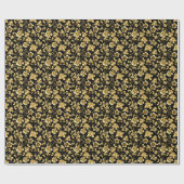 Gouden bloemen Patroon B01 Zwart BG Cadeaupapier (Vlak)