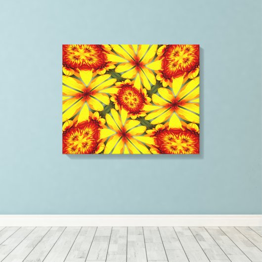 Gouden bloemen patroon canvas afdruk (Insitu (Houten vloer))