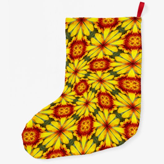 Gouden bloemen patroon grote kerstsok (Achterkant)