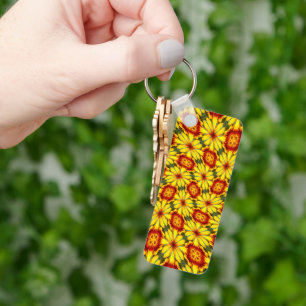 Gouden bloemen patroon sleutelhanger