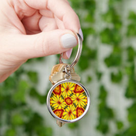 Gouden bloemen patroon sleutelhanger