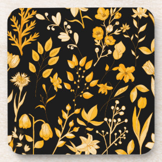 Gouden Bloemen Patroon voor Herfst Zwart BG Bier Onderzetter