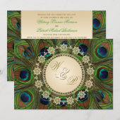 Gouden Bloemen Peacock veren Bruiloft uitnodiging (Voorkant / Achterkant)