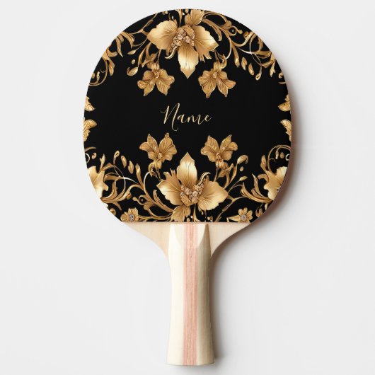 Gouden Bloemen Ping Pong Paddle Tafeltennisbatje (Voorkant)