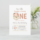 Gouden Bloemen Pompoen Draaien 1 Verjaardag uitnod Kaart (Staand voorkant)