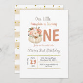 Gouden Bloemen Pompoen Draaien 1 Verjaardag uitnod Kaart (Voorkant / Achterkant)